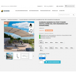 e-commerce Lösung Variantenplanung für Markisen Größenraster mit erweiteter Auswahl
