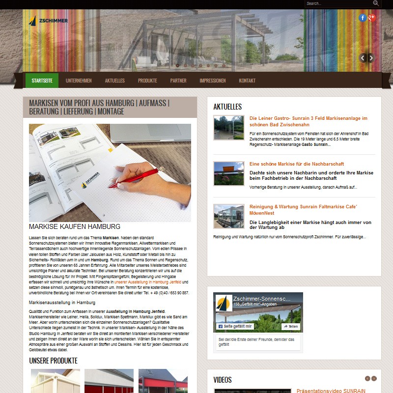 Projekt WEB-Site Zschimmer- Sonnenschutz Contentmanagement